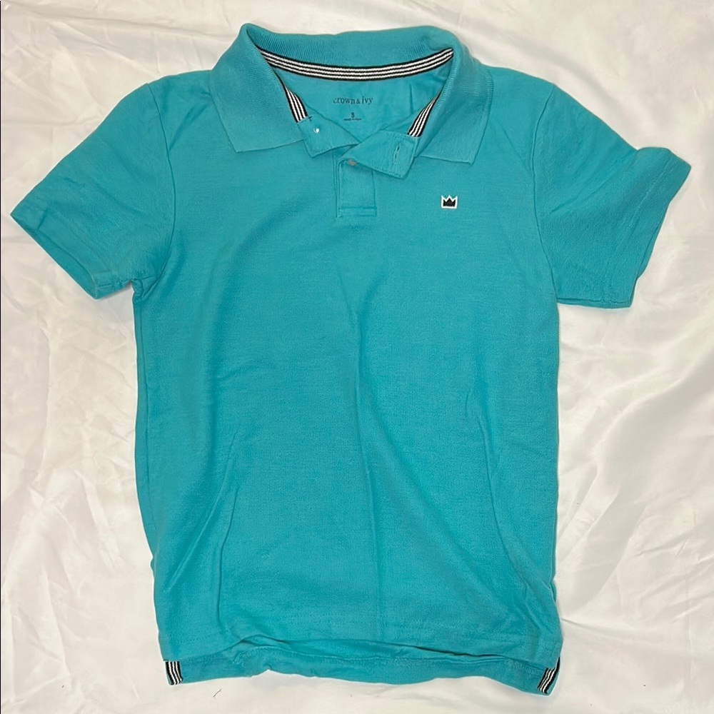 crown & ivy Blue Polo Shirt with Striped Collar